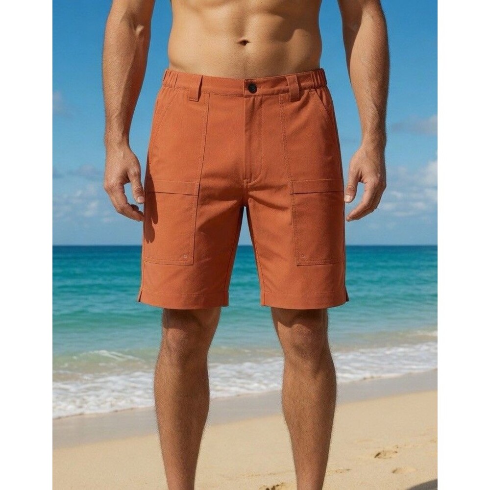 Caribbean Shorts Men 34 Salmon Pink Cargo Preppy Beach Golf Bermuda Flat Front